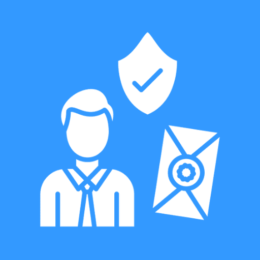 Person with envelope and shield icon.